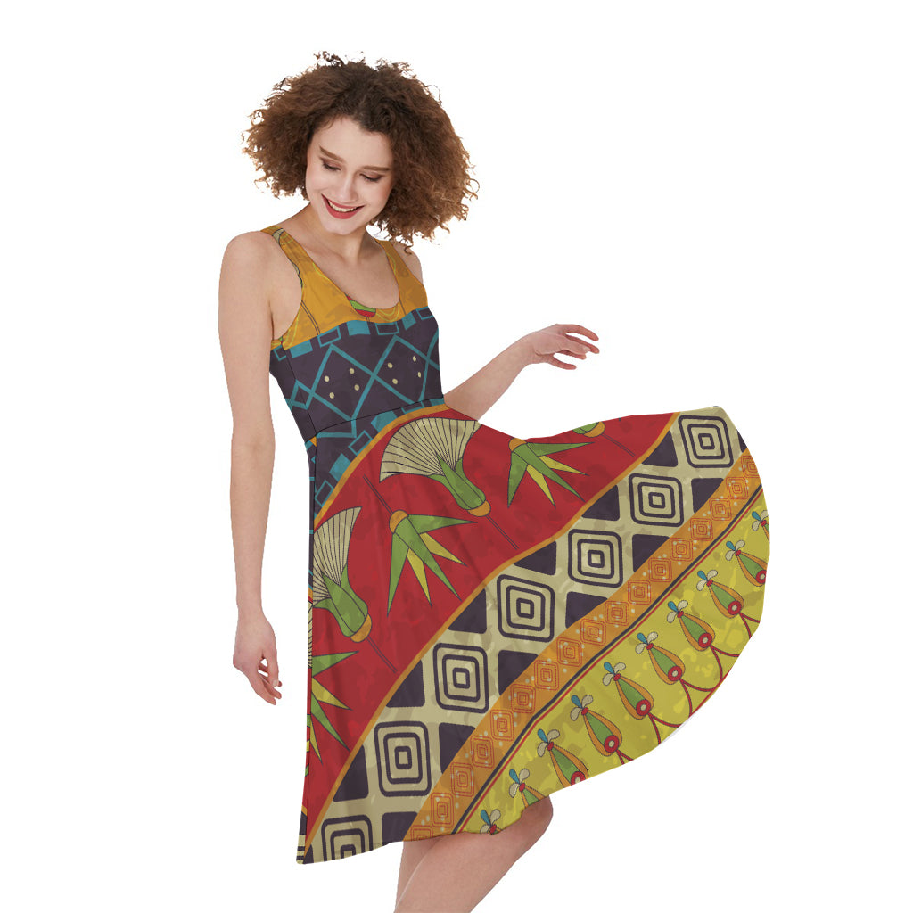 Egyptian Tribal Pattern Print Women's Sleeveless Dress