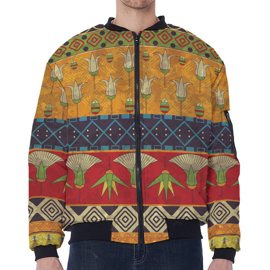 Egyptian Tribal Pattern Print Zip Sleeve Bomber Jacket