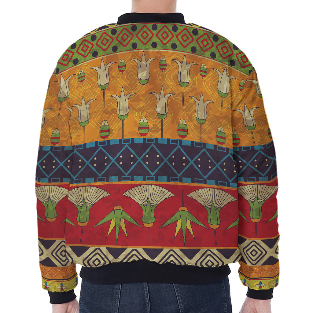 Egyptian Tribal Pattern Print Zip Sleeve Bomber Jacket