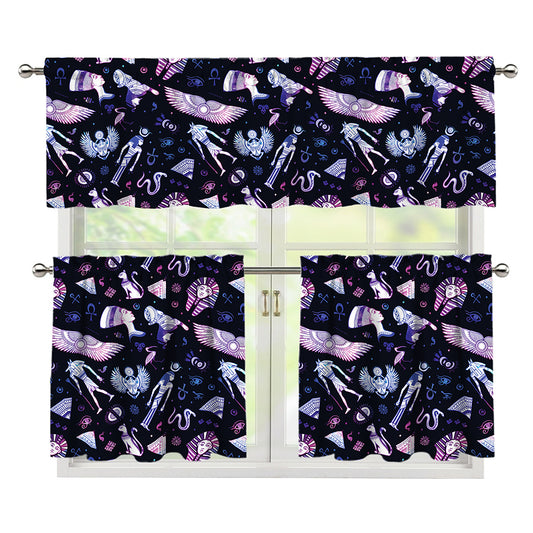 Egyptian Tribal Symbols Print 3 Piece Kitchen Curtains