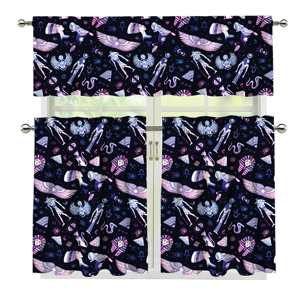 Egyptian Tribal Symbols Print 3 Piece Kitchen Curtains