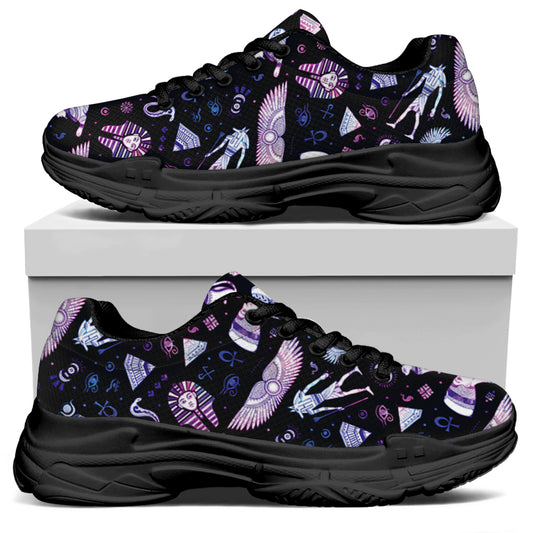 Egyptian Tribal Symbols Print Black Chunky Shoes