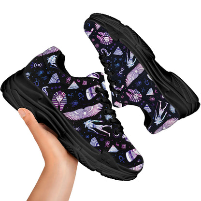 Egyptian Tribal Symbols Print Black Chunky Shoes