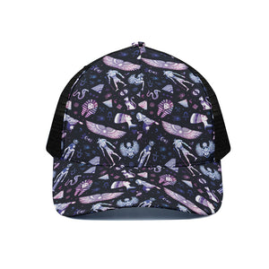 Egyptian Tribal Symbols Print Black Mesh Trucker Cap