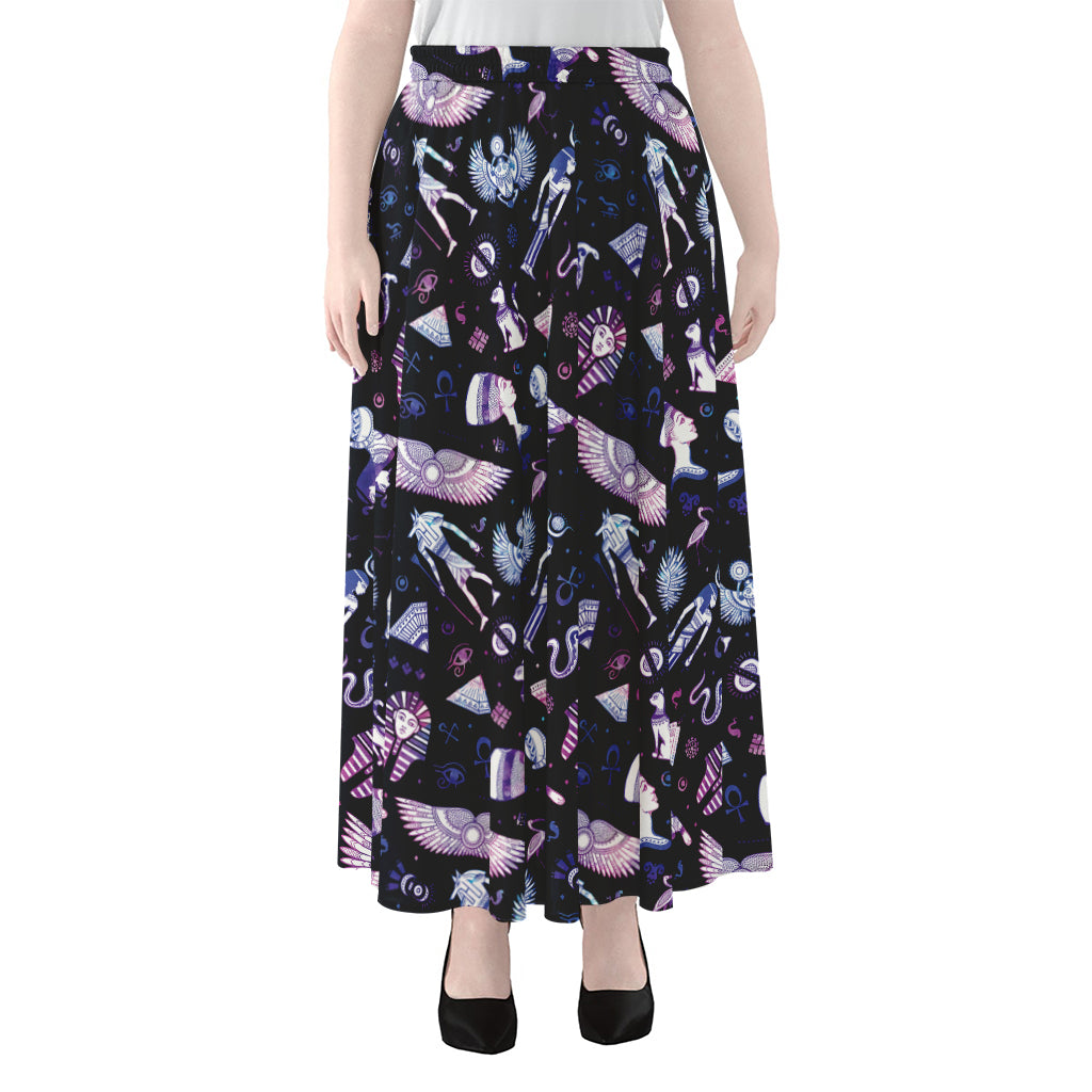 Egyptian Tribal Symbols Print Chiffon Maxi Skirt