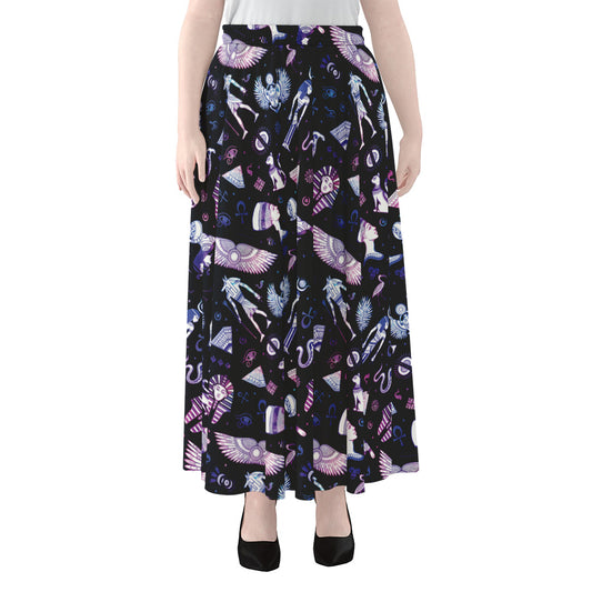 Egyptian Tribal Symbols Print Chiffon Maxi Skirt