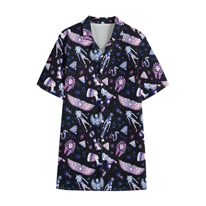 Egyptian Tribal Symbols Print Cotton Hawaiian Shirt