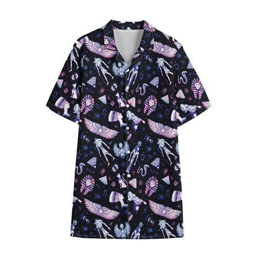 Egyptian Tribal Symbols Print Cotton Hawaiian Shirt
