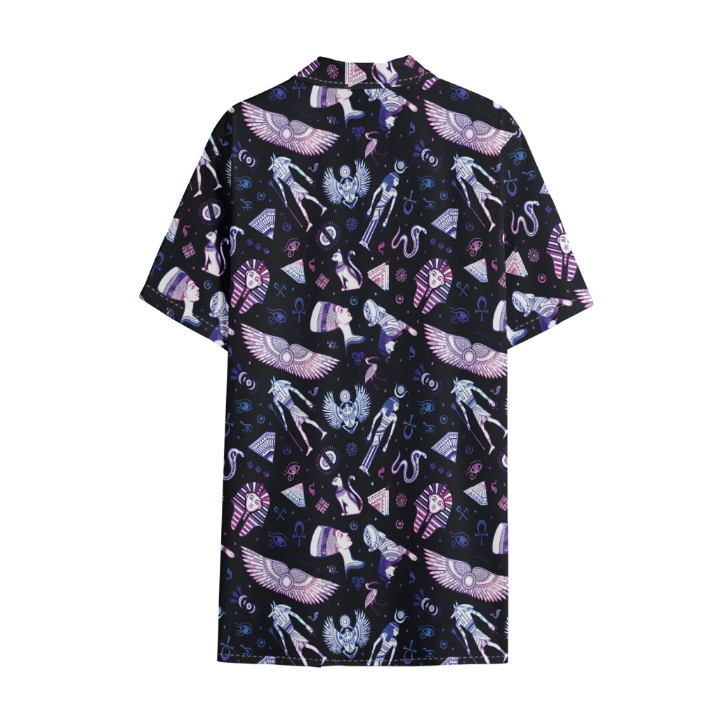 Egyptian Tribal Symbols Print Cotton Hawaiian Shirt