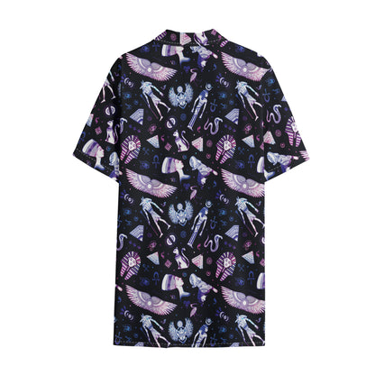 Egyptian Tribal Symbols Print Cotton Hawaiian Shirt