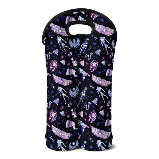 Egyptian Tribal Symbols Print Double Neoprene Wine Tote