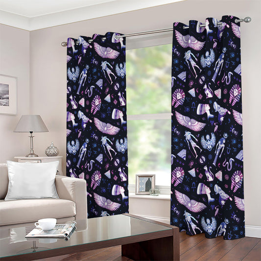 Egyptian Tribal Symbols Print Extra Wide Grommet Curtains