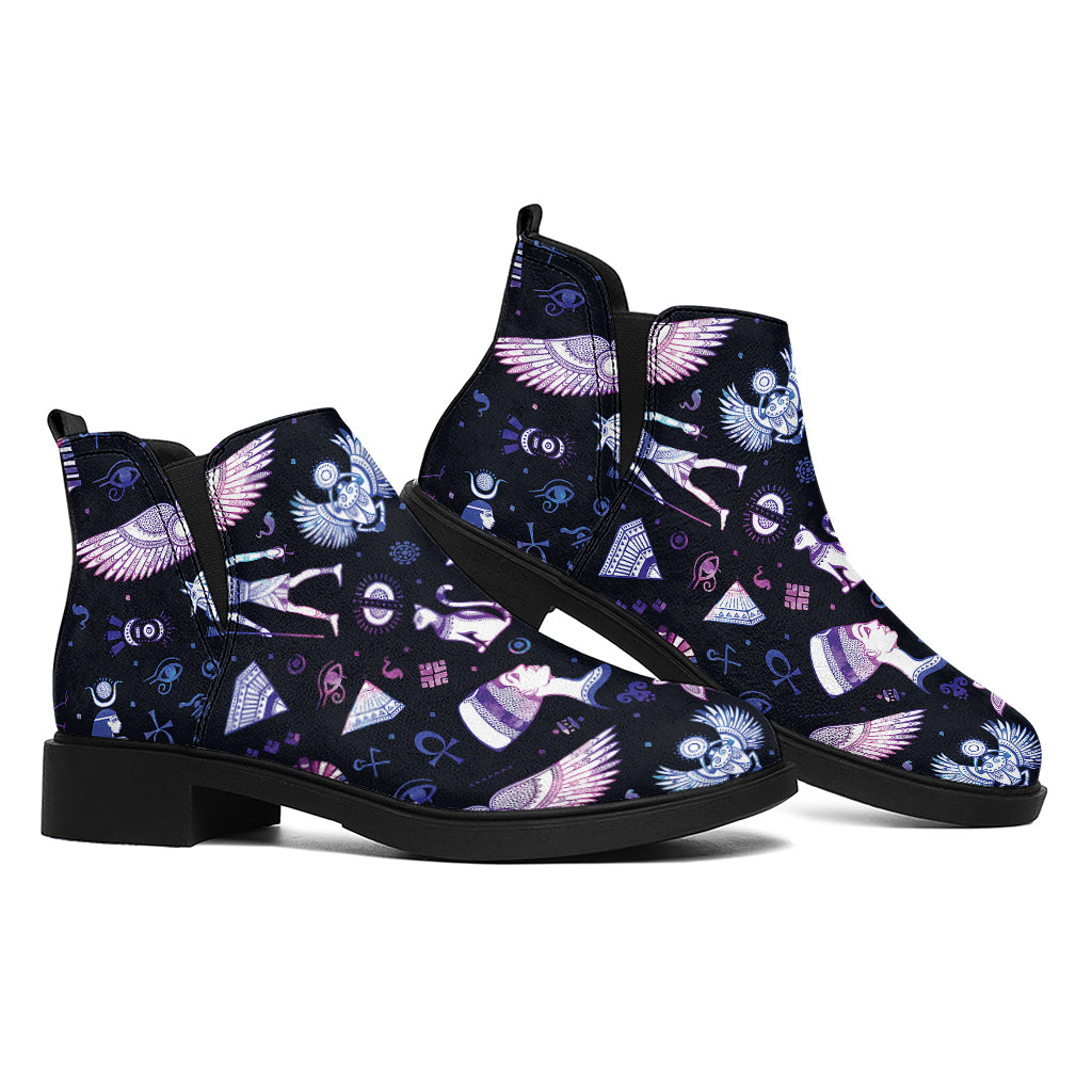 Egyptian Tribal Symbols Print Flat Ankle Boots
