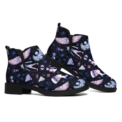 Egyptian Tribal Symbols Print Flat Ankle Boots