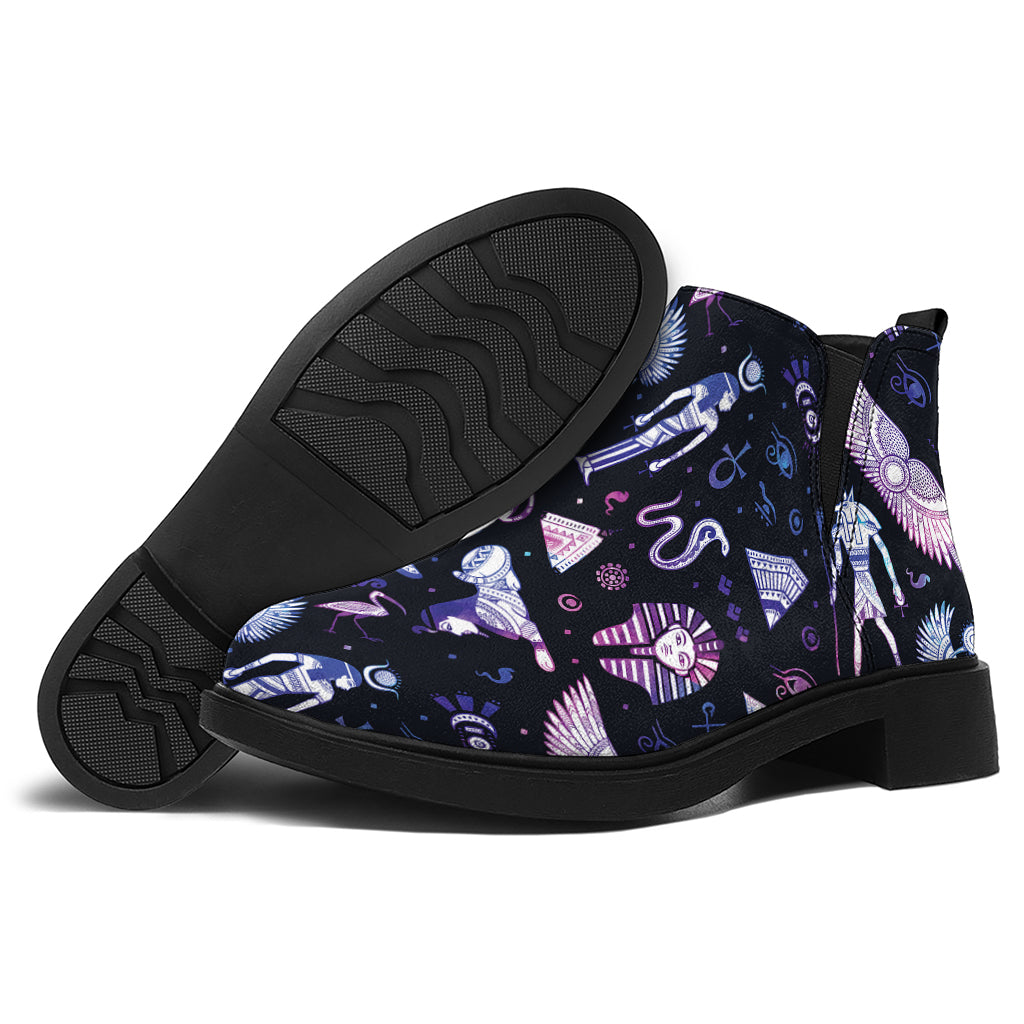 Egyptian Tribal Symbols Print Flat Ankle Boots