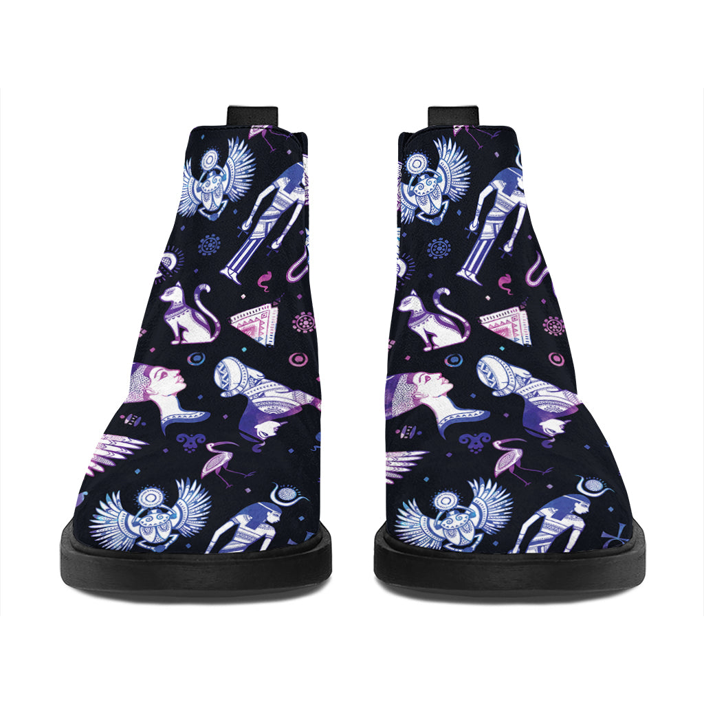 Egyptian Tribal Symbols Print Flat Ankle Boots