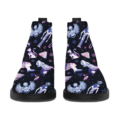 Egyptian Tribal Symbols Print Flat Ankle Boots