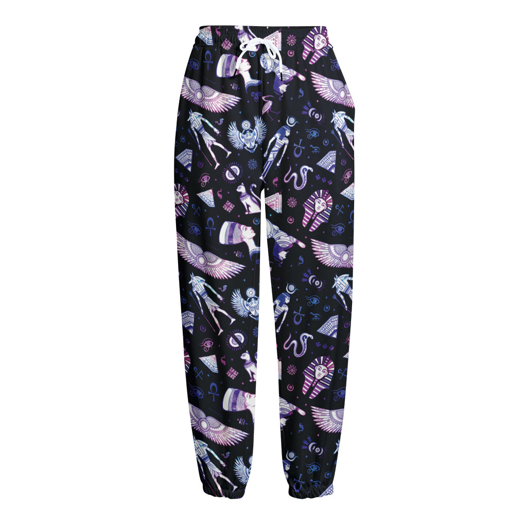 Egyptian Tribal Symbols Print Fleece Lined Knit Pants