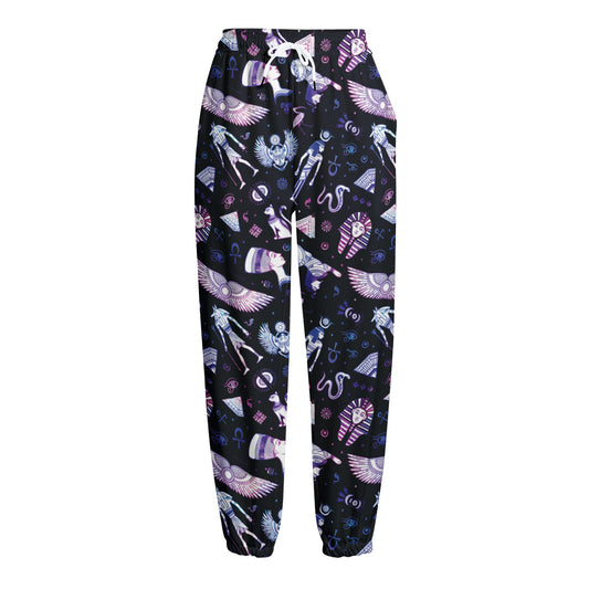 Egyptian Tribal Symbols Print Fleece Lined Knit Pants