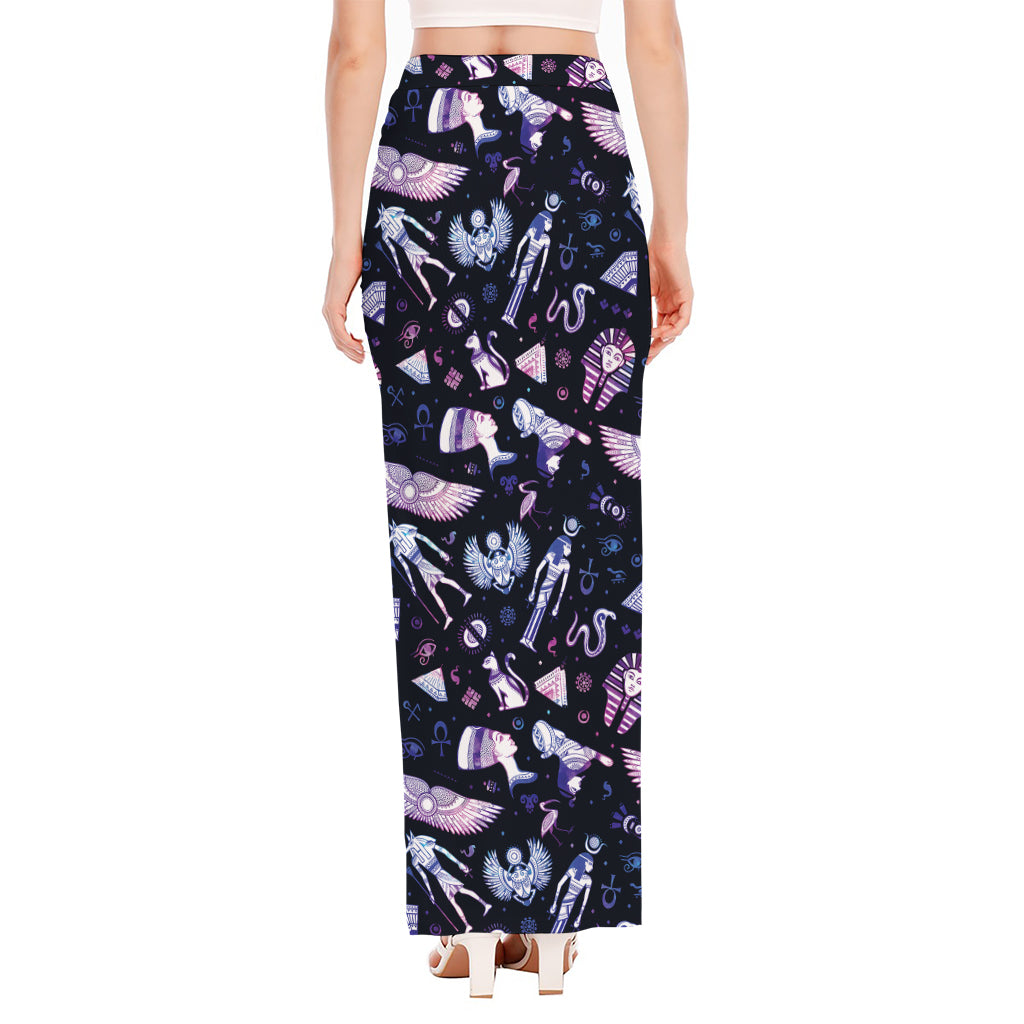 Egyptian Tribal Symbols Print High Slit Maxi Skirt