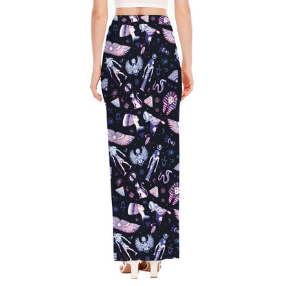 Egyptian Tribal Symbols Print High Slit Maxi Skirt