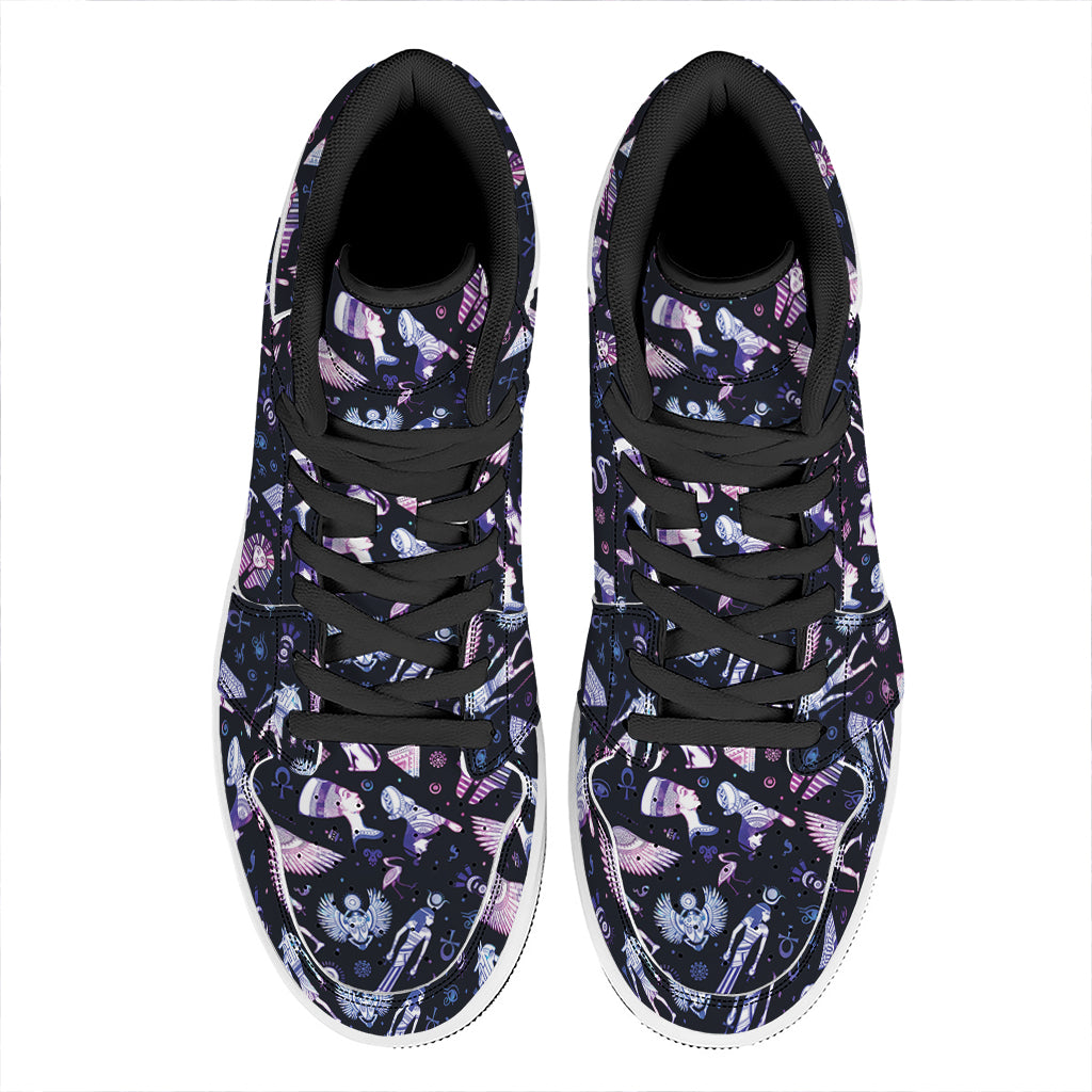 Egyptian Tribal Symbols Print High Top Leather Sneakers