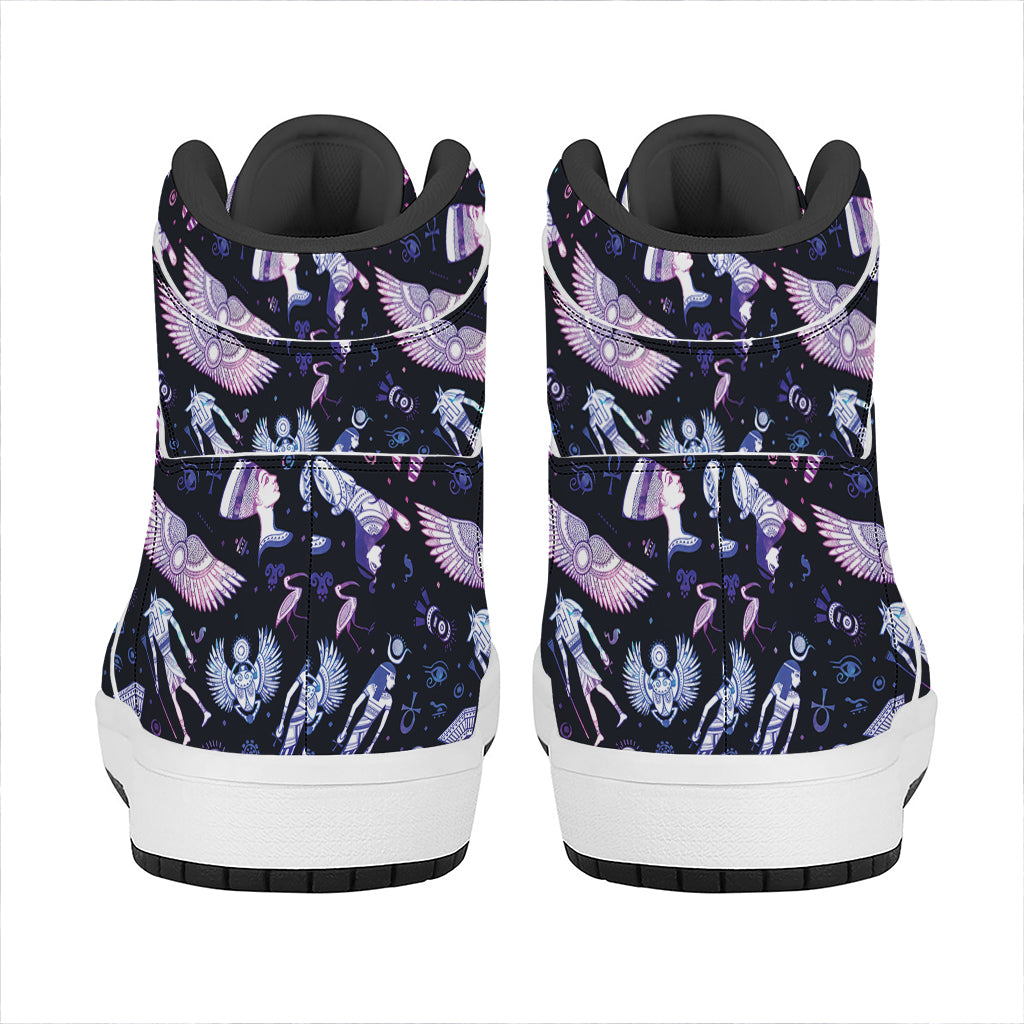 Egyptian Tribal Symbols Print High Top Leather Sneakers