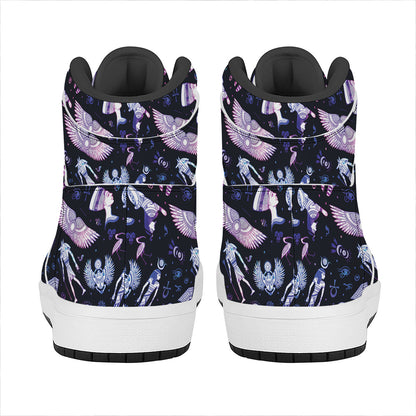 Egyptian Tribal Symbols Print High Top Leather Sneakers