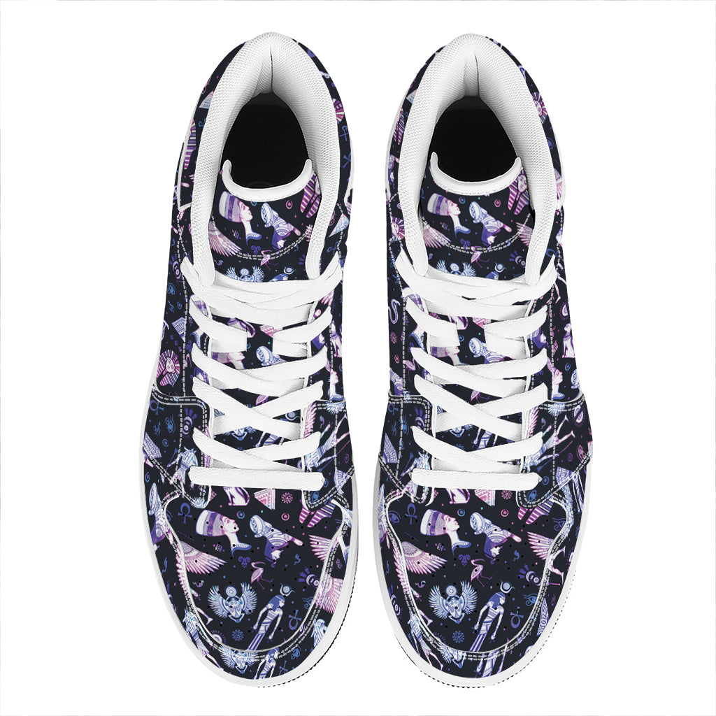 Egyptian Tribal Symbols Print High Top Leather Sneakers
