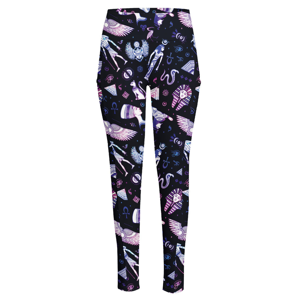 Egyptian Tribal Symbols Print High-Waisted Pocket Leggings