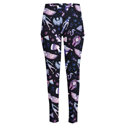 Egyptian Tribal Symbols Print High-Waisted Pocket Leggings