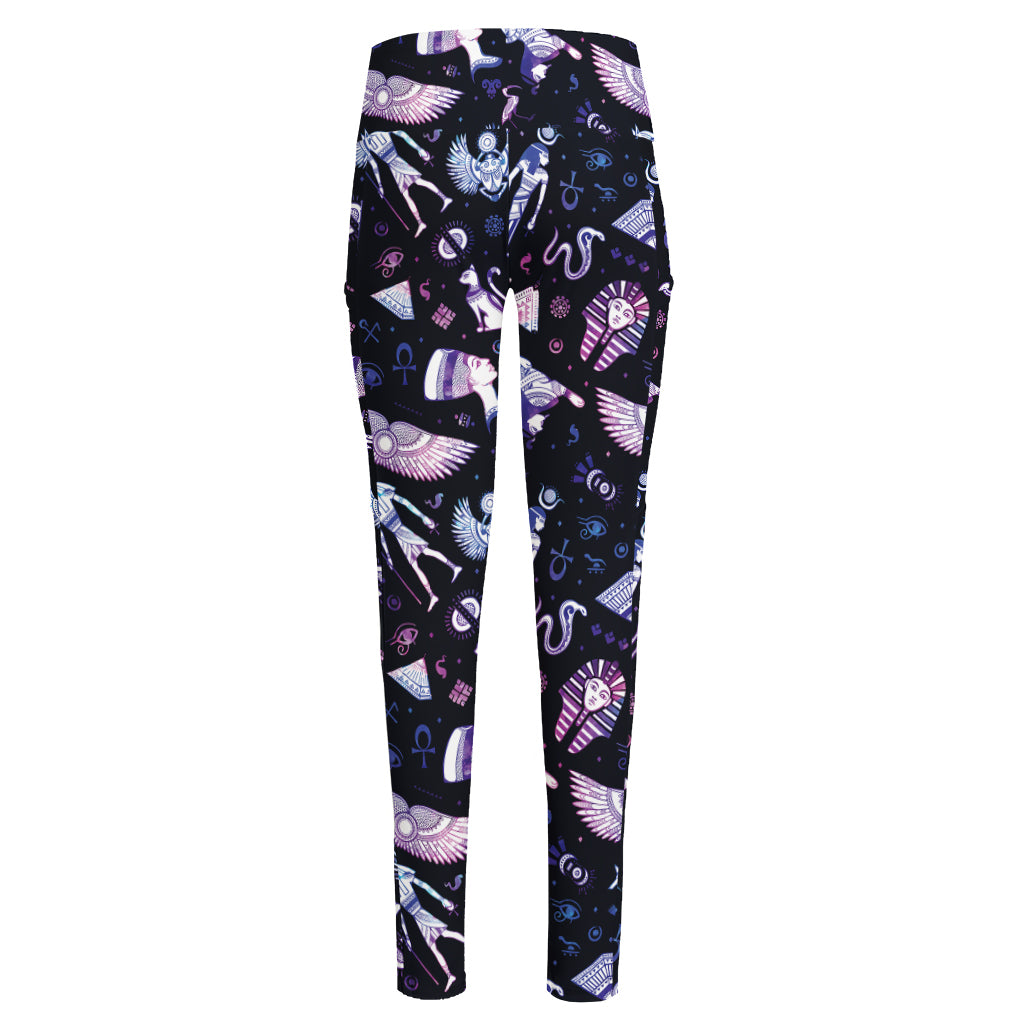 Egyptian Tribal Symbols Print High-Waisted Pocket Leggings