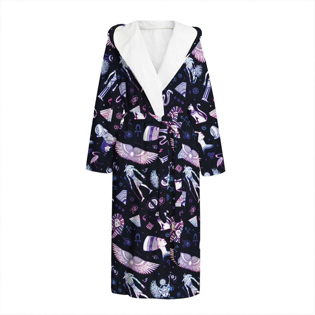 Egyptian Tribal Symbols Print Hooded Bathrobe