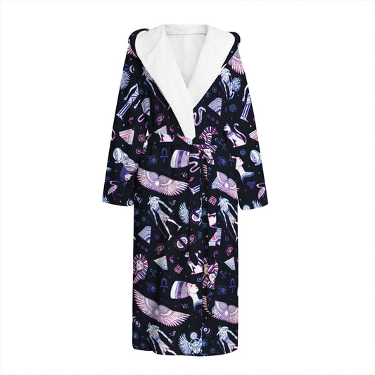 Egyptian Tribal Symbols Print Hooded Bathrobe