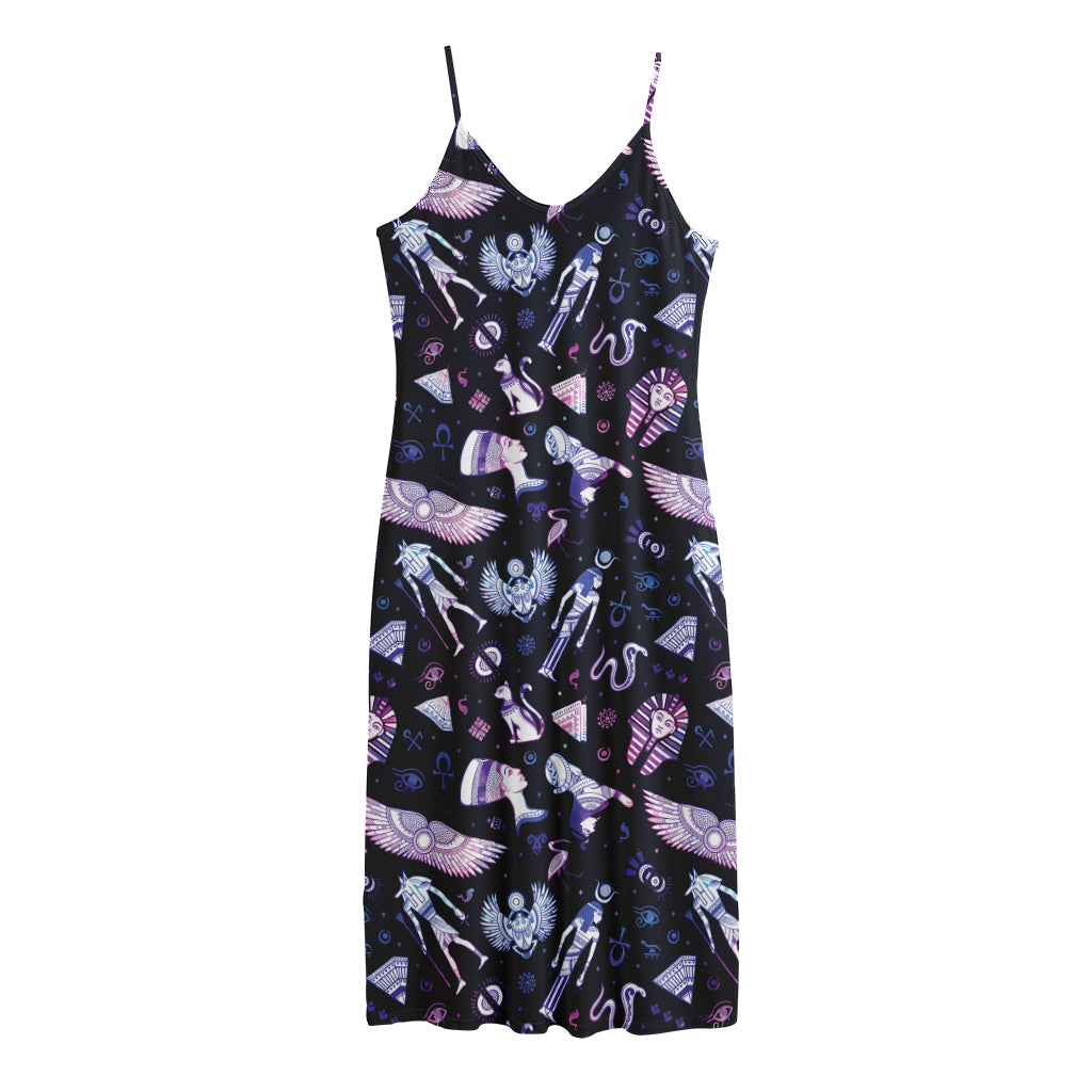 Egyptian Tribal Symbols Print Jersey Midi Cami Dress