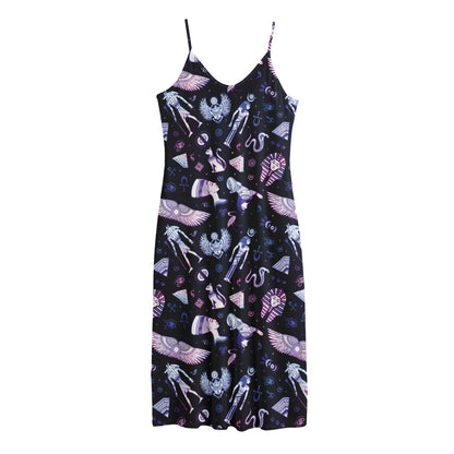 Egyptian Tribal Symbols Print Jersey Midi Cami Dress