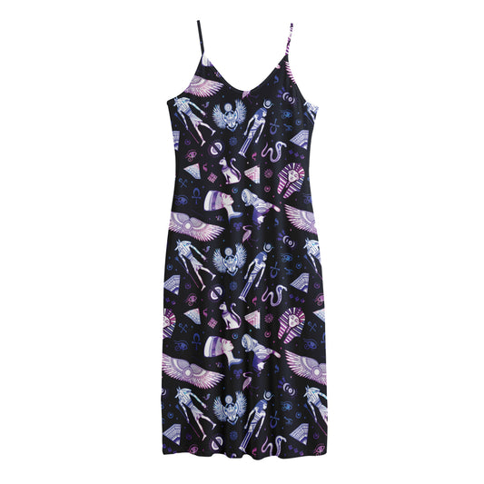 Egyptian Tribal Symbols Print Jersey Midi Cami Dress