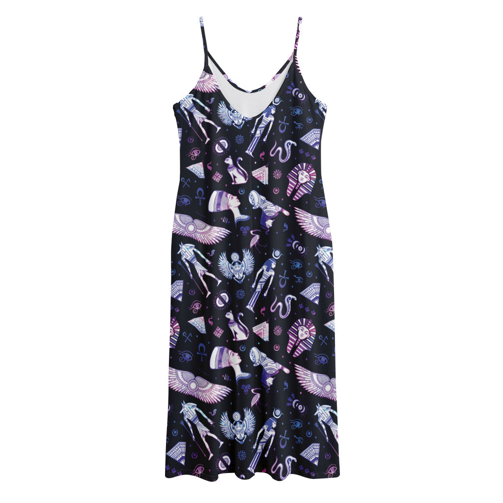 Egyptian Tribal Symbols Print Jersey Midi Cami Dress