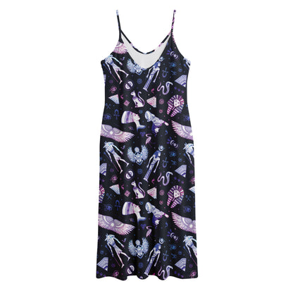 Egyptian Tribal Symbols Print Jersey Midi Cami Dress