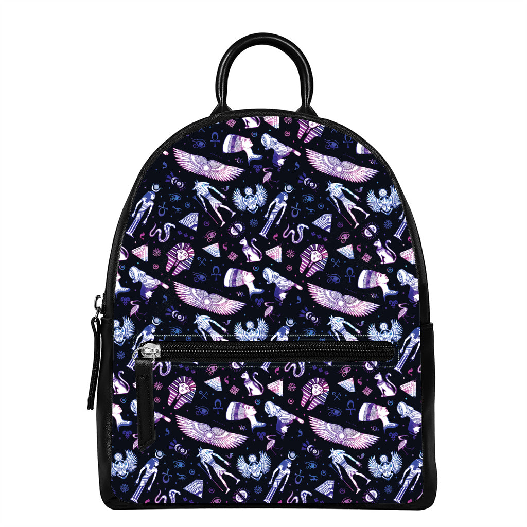Egyptian Tribal Symbols Print Leather Backpack