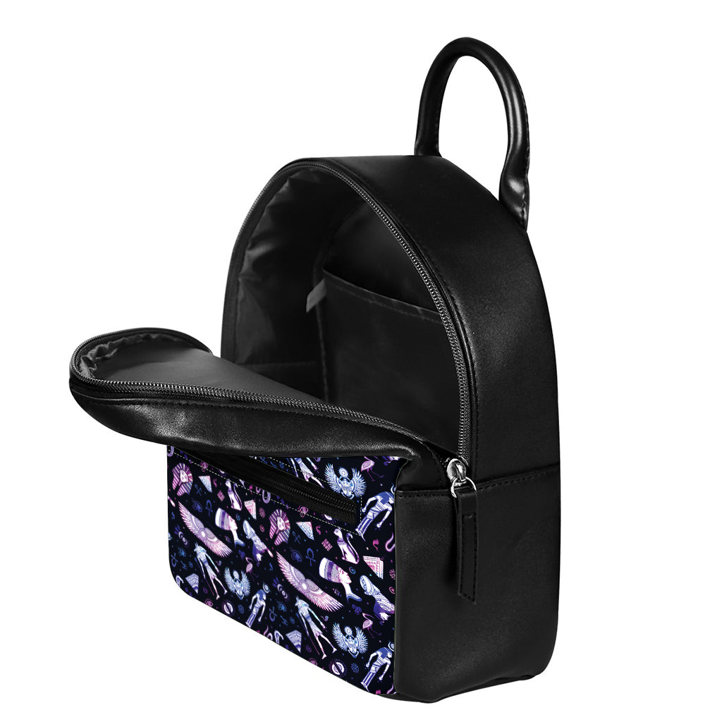 Egyptian Tribal Symbols Print Leather Backpack