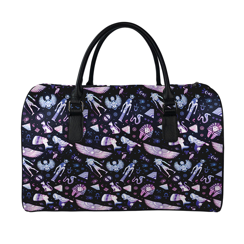 Egyptian Tribal Symbols Print Leather Duffle Bag