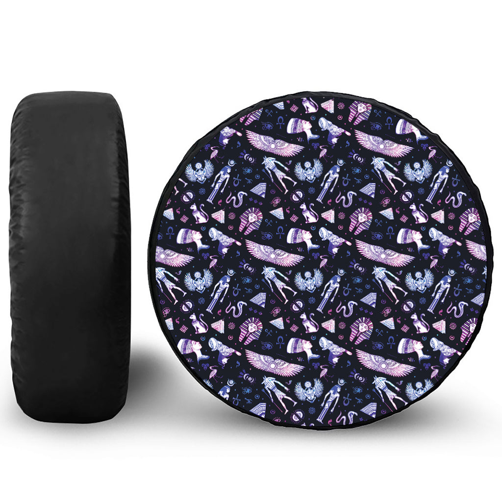 Egyptian Tribal Symbols Print Leather Spare Tire Cover