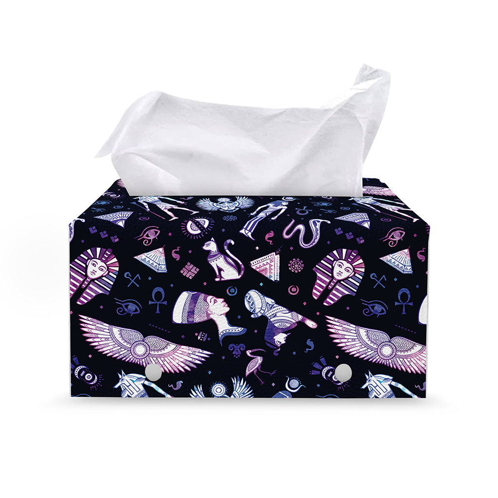 Egyptian Tribal Symbols Print Leather Tissue Box Cover