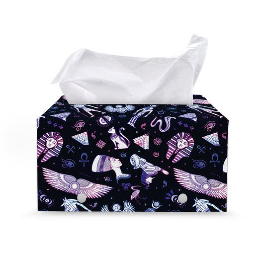 Egyptian Tribal Symbols Print Leather Tissue Box Cover