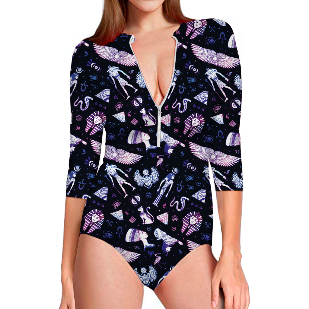 Egyptian Tribal Symbols Print Long Sleeve Swimsuit