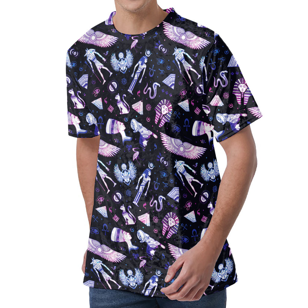 Egyptian Tribal Symbols Print Men's Velvet T-Shirt