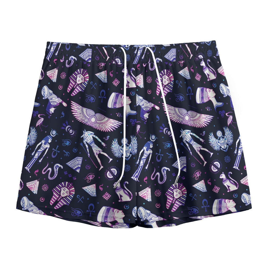 Egyptian Tribal Symbols Print Mesh Shorts