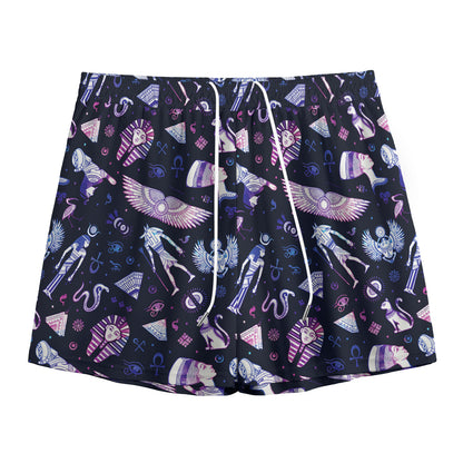 Egyptian Tribal Symbols Print Mesh Shorts
