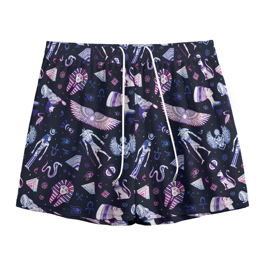 Egyptian Tribal Symbols Print Mesh Shorts